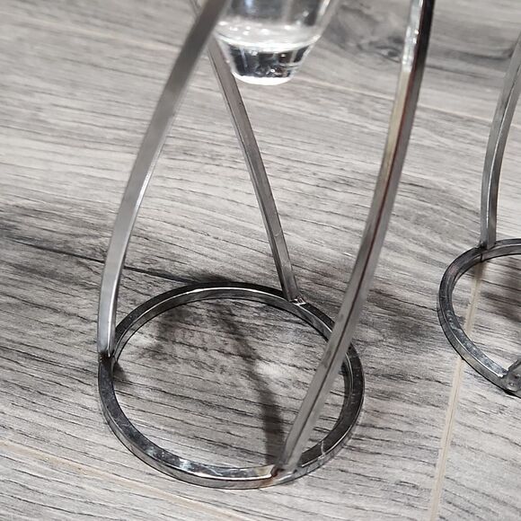 Art Deco Set of 2 Silver & Glass Tealight Candle Holder - Picture 2 of 5